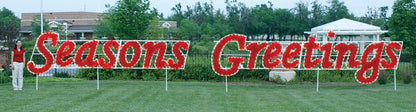 Daytime view, giant Commercial Traditional holiday Christmas Outdoor decorations, Seasons Greetings, Sign, C7 LED, Aluminum Frame, Red, White, 2021