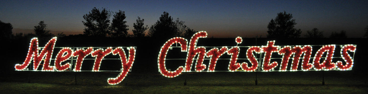 giant, large, commercial-grade, outdoor, sign, script, merry Christmas, holiday, LED, bulb, C7, red, white, garland, light, quality, durable, traditional, yard motif, 2021