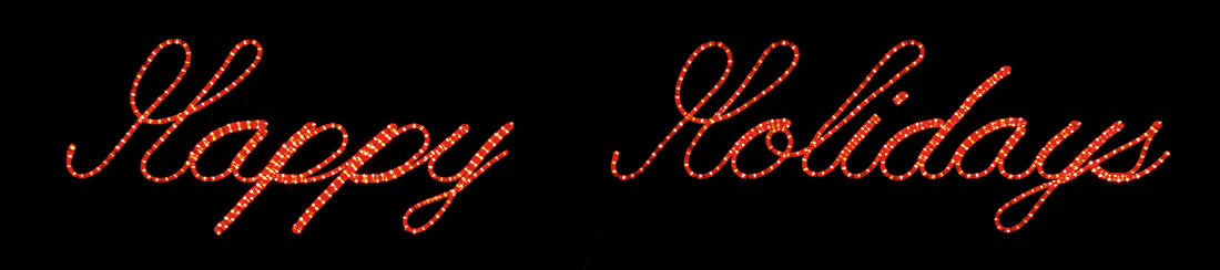 Happy Holidays (Rope light Script) Sign - Red, Outdoor yard motif, traditional illuminating 