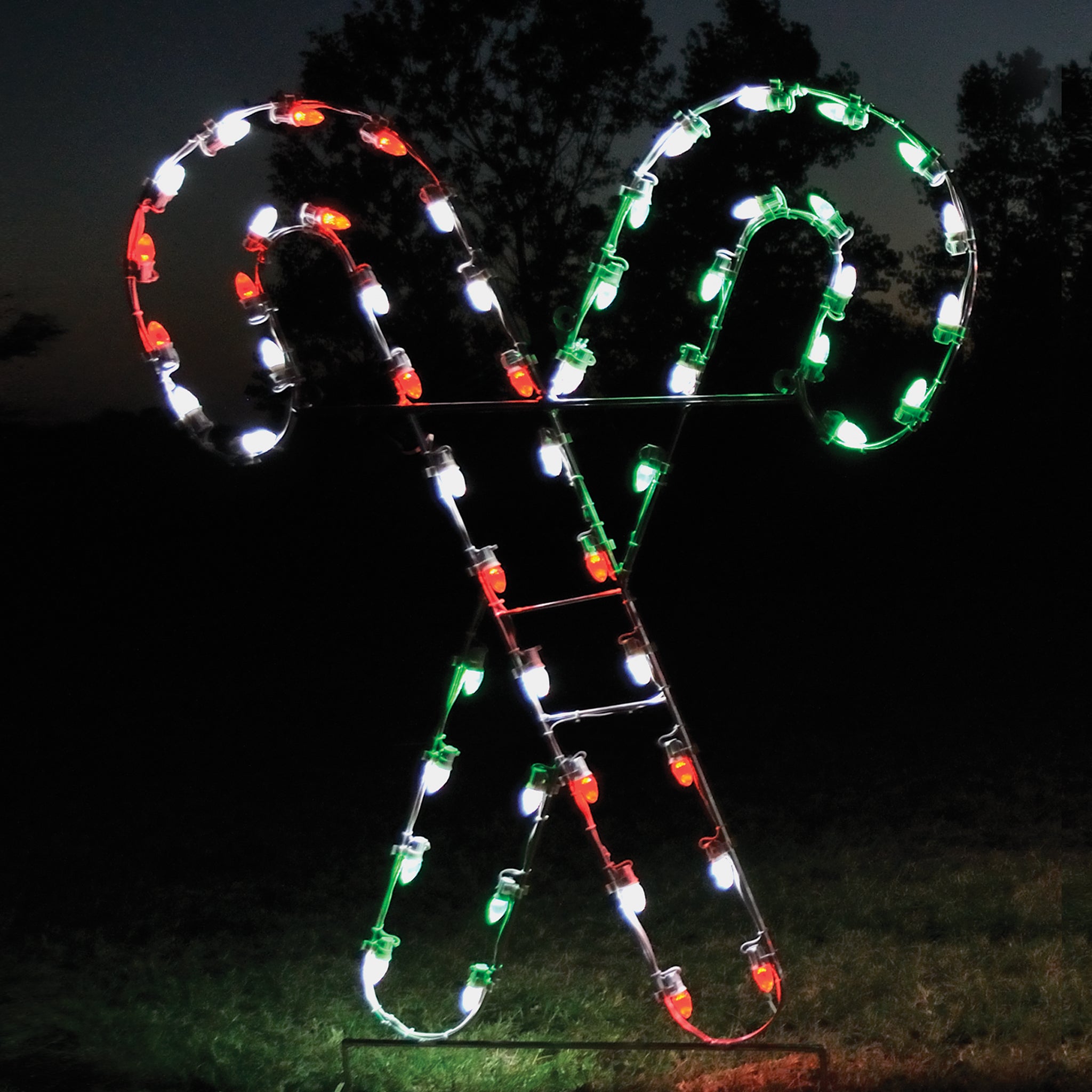 Life size giant candy canes red, white &amp; green, Holiday outdoor decoration, C7 LED bulbs, aluminum frame, spearmint, commercial, 2021 HolidayLights.com